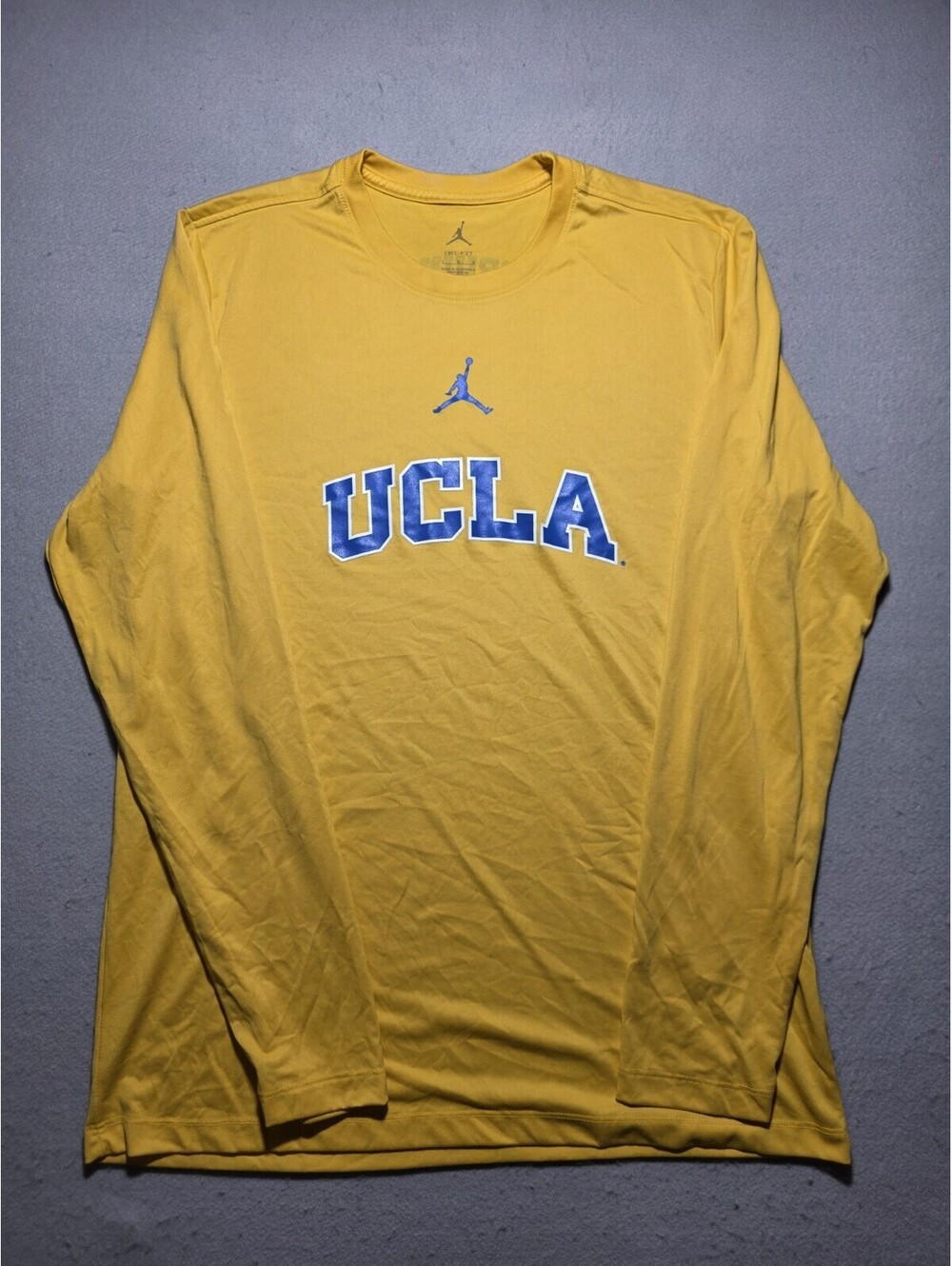 Men's Nike Jordan UCLA Bruins Dri-FIT Long Sleeve Shirt Gold Size Large